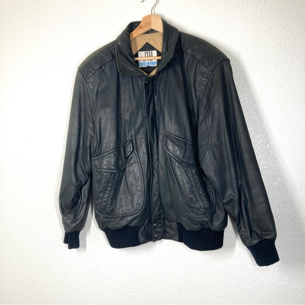 Vintage 80s The Naive Aviator Genuine Leather Jacket Mens Large Black Flight - Picture 2 of 15